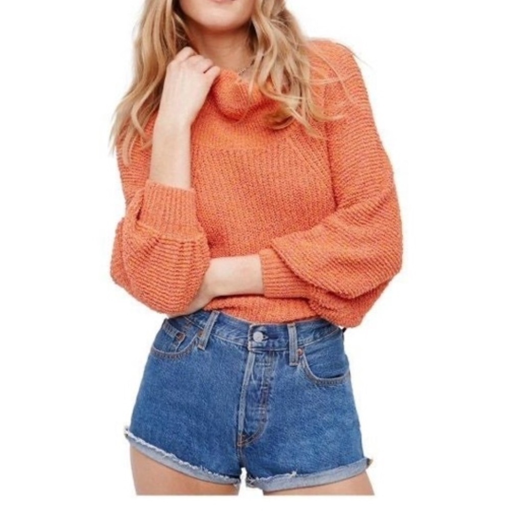 Free People Orange/Pink Edessa Off the Shoulder Oversized Sweater Size Small